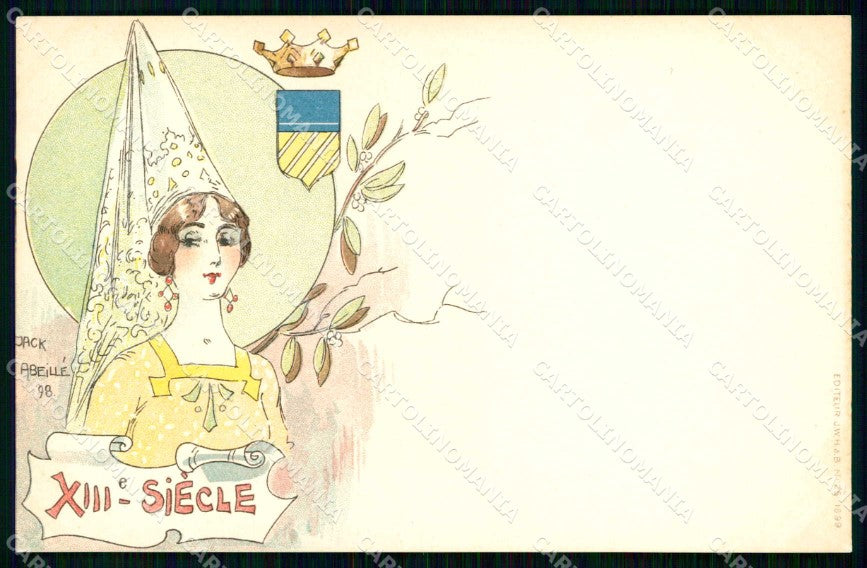 Artist Signed Jack Abeille Lady Fashion Moda serie 25 cartolina KF7219 – fronte
