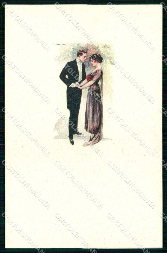 Artist Signed Corbella Glamour Lady Fashion Couple serie 225M-4 cartolina KF7235 – fronte