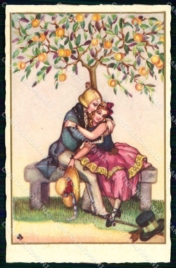 Artist Signed L. Dalmonte Romantic Couple Lady Fashion 511 cartolina KF7263 – fronte