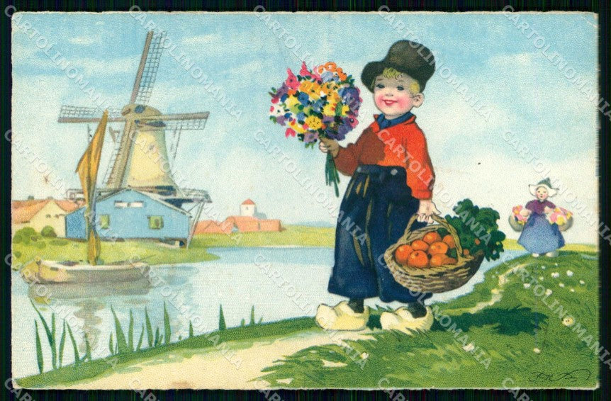 Artist Signed Fritz Baumgarten Dutch Children Meissner 2992 cartolina KF7279 – fronte