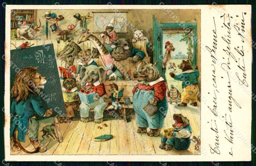 Artist Signed Thompson Dressed Animals School Animali Umanizzati cp KF7290 – fronte