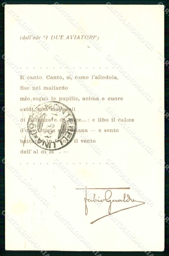 Propaganda Aviazione Fabio Gualdo Autografo cartolina KF7305 – fronte