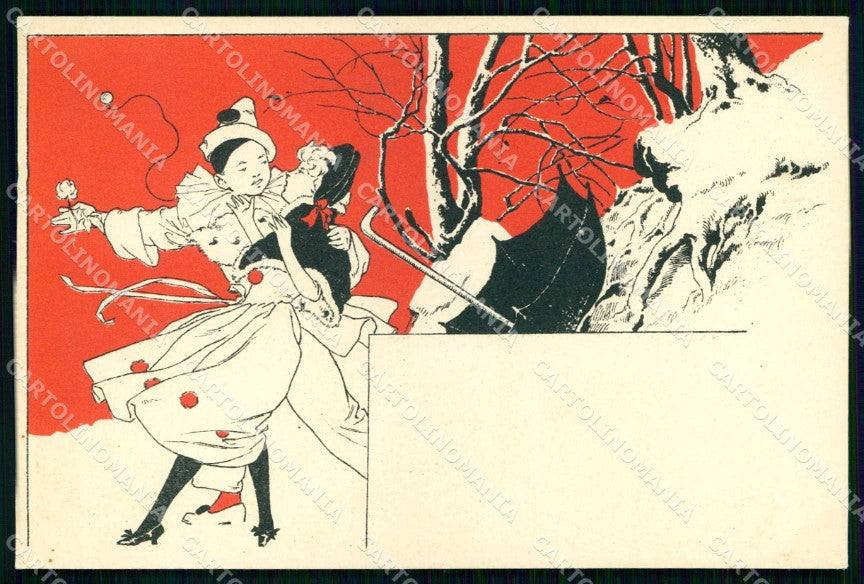 Artist Signed Art Nouveau Lady Pierrot Winter M M Vienne cartolina KF7319 – fronte