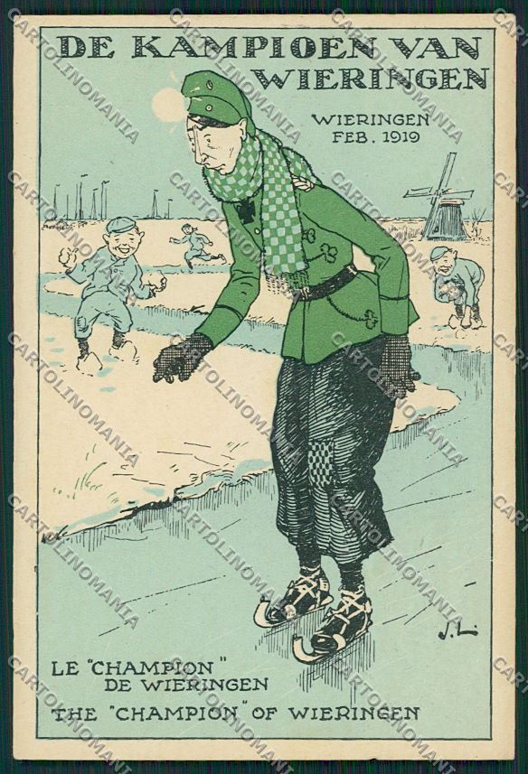 WW1 WWI Propaganda Wieringen Holland Gernan Royalty Ice Skeating postcard KS0814 – fronte