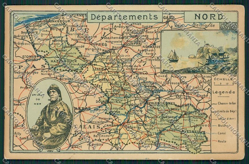 France Map Nord Departements Loup de Mer postcard KS1968 – fronte