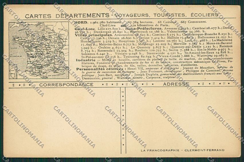 France Map Nord Departements Loup de Mer postcard KS1968 – retro