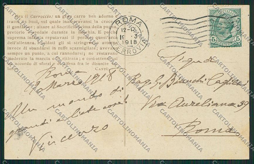 WW1 WWI Propaganda Pasqua di Guerra Carroccio Cantù postcard KS2067 – retro