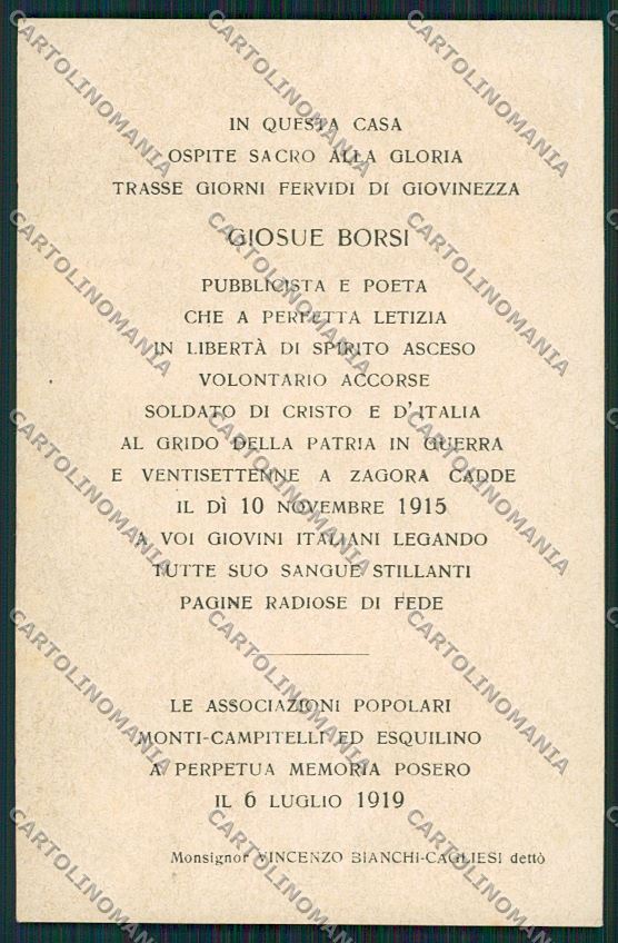 WW1 WWI Propaganda Giosuè Borsi Poeta Zagora Marocco Roma postcard KS2287 – fronte