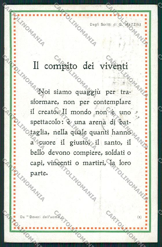 WW1 WWI Propaganda Mazzini Doveri dell'Uomo postcard KS2288 – fronte