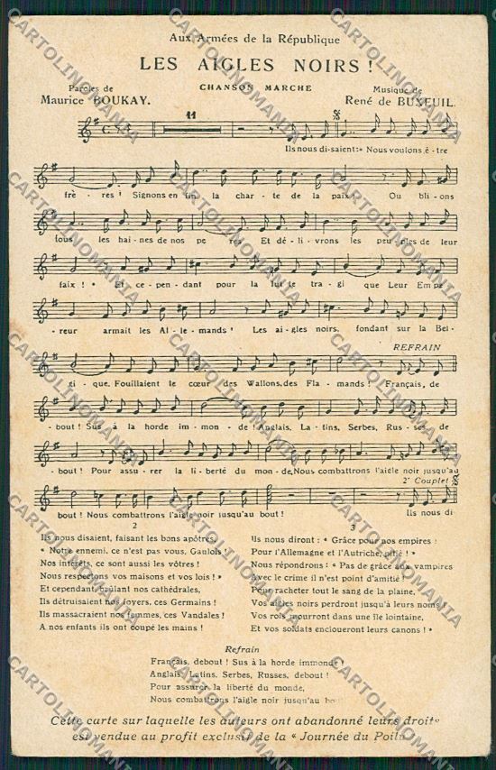 WW1 WWI Propaganda Music Les Aigles Noirs postcard KS2448 – fronte