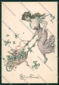 Artist Signed Art Nouveau Lady Pig Porte Bonheur Viennoise postcard KS2718 – fronte