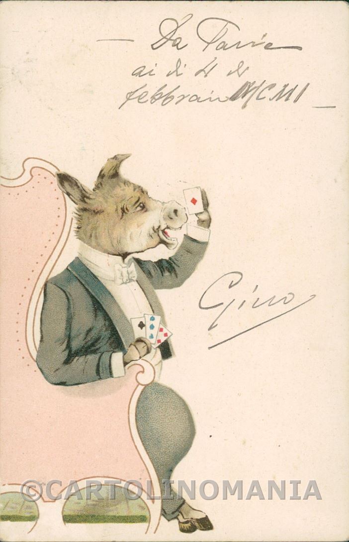 Artist Playing cards Dressed Donkey ABRADED BACK postcard KS2895 – fronte