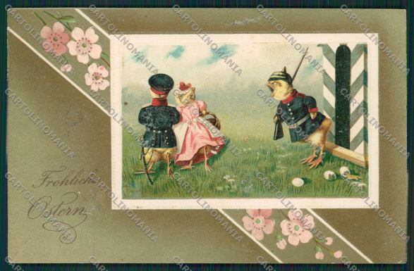 Artist Dressed Soldier Chick Easter Meissner Buck postcard cartolina KS3665 – fronte