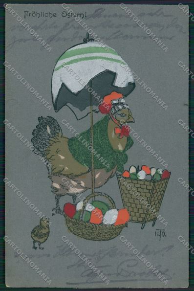 Artist Dressed Hen Easter signed HTO Handpainted postcard cartolina KS3673 – fronte