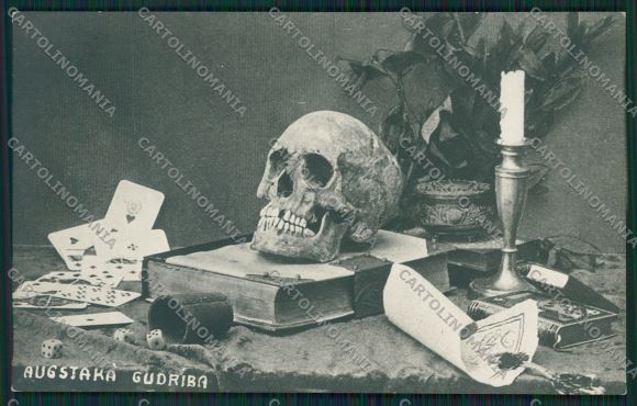 Artist Playing cards Skeleton Skull photo postcard cartolina KS3680 – fronte