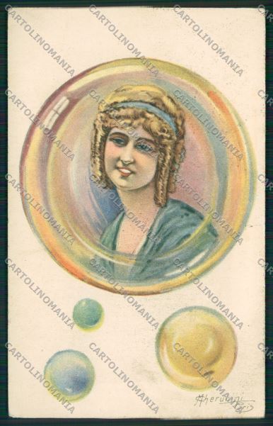 Artist Lady Soap Bubbles Cherubini serie 408 postcard cartolina KS3695 – fronte
