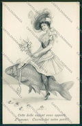 Artist Goog Luck Koi Fish lady postcard cartolina KS3706 – fronte