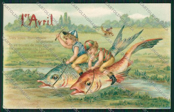 Artist April Fish Child racing relief postcard cartolina KS3714 – fronte