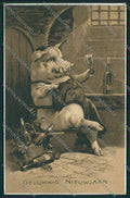 Artist Dressed Pig Wine Meissner Buck postcard cartolina KS3719 – fronte