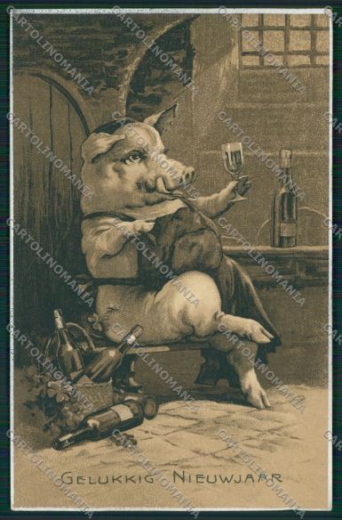 Artist Dressed Pig Wine Meissner Buck postcard cartolina KS3719 – fronte