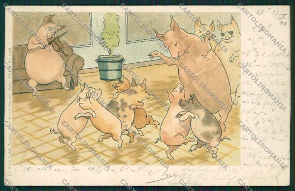 Artist Good Luck Pig playing violin postcard cartolina KS3734 – fronte