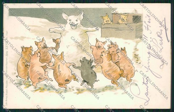 Artist Good Luck Pig Snowman postcard cartolina KS3736 – fronte