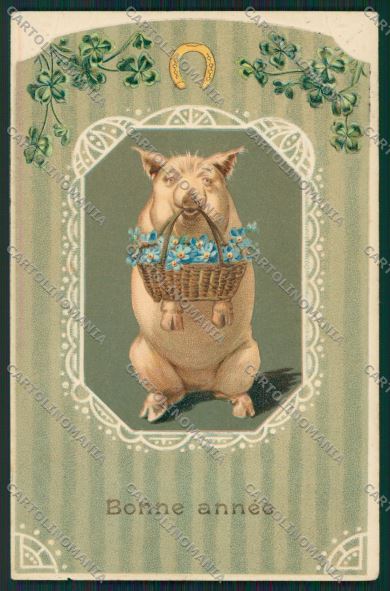 Artist Good Luck Pig relief postcard cartolina KS3747 – fronte