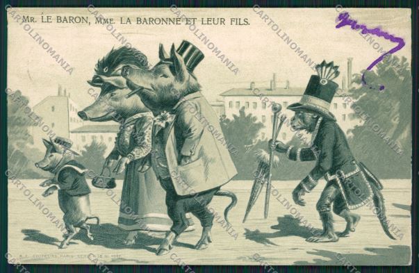 Artist Dressed Pig Monkey relief PIN HOLE postcard cartolina KS3750 – fronte