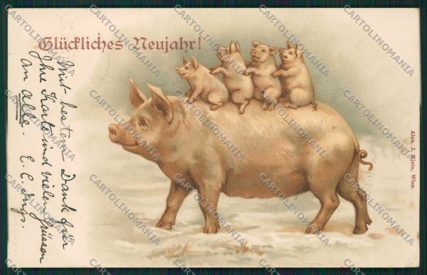 Artist Good Luck Pig postcard cartolina KS3755 – fronte