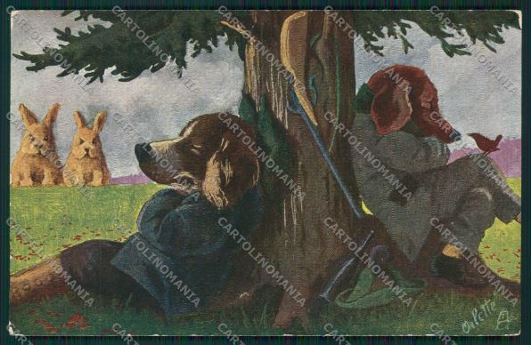 Artist Dressed Dachshund hunting dog Oilette Tuck 271 postcard cartolina KS3781 – fronte