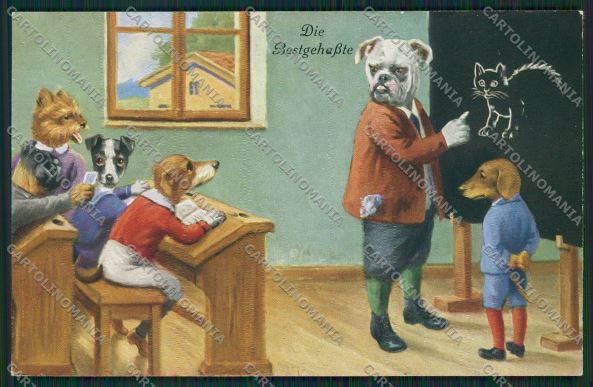 Artist Dressed Dachshund English Bulldog dog postcard cartolina KS3795 – fronte