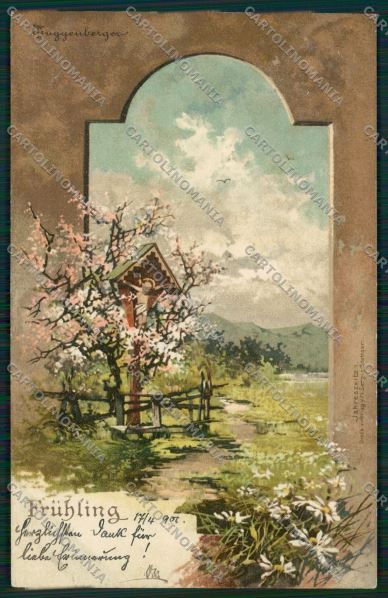 Artist Season Spring art nouveau Guggenberger postcard cartolina KS3809 – fronte