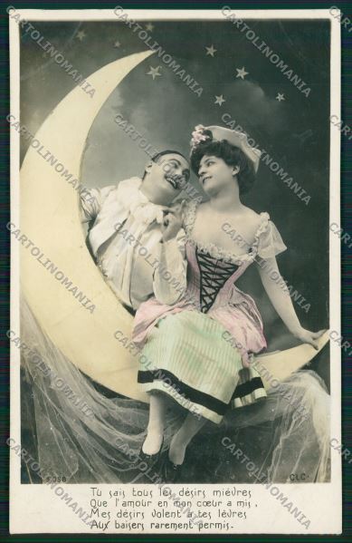 Lady Pierrot Colombine paper moon real photo postcard cartolina KS3850 – fronte