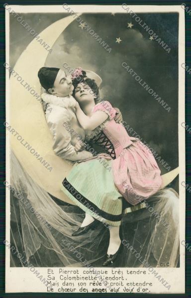 Lady Pierrot Colombine paper moon real photo postcard cartolina KS3851 – fronte