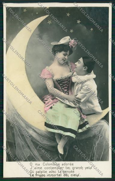 Lady Pierrot Colombine paper moon real photo postcard cartolina KS3852 – fronte