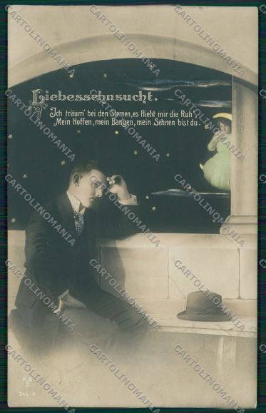 Romantic couple paper moon real photo postcard cartolina KS3862 – fronte