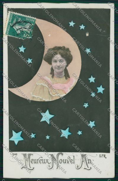 Lady paper moon HOLES real photo postcard cartolina KS3866 – fronte