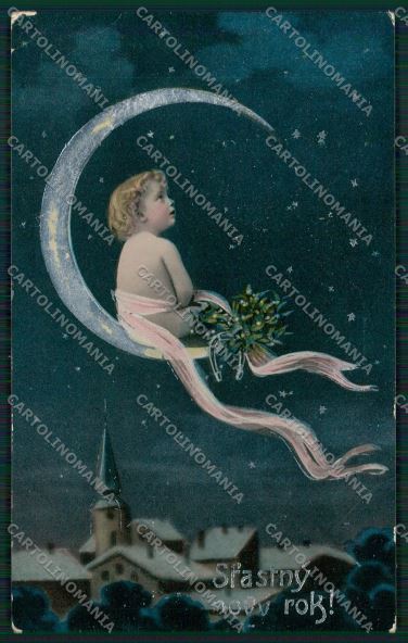 Little baby paper moon postcard CORNER CREASED cartolina KS3874 – fronte