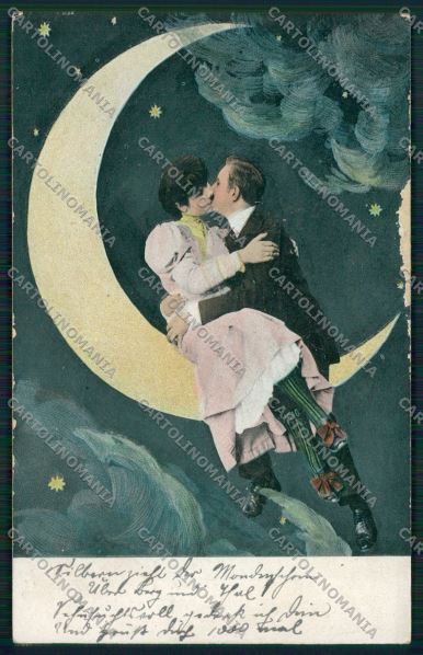 Romantic couple paper moon ABRASION postcard cartolina KS3875 – fronte