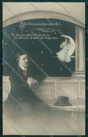 Romantic couple paper moon real photo postcard cartolina KS3878 – fronte
