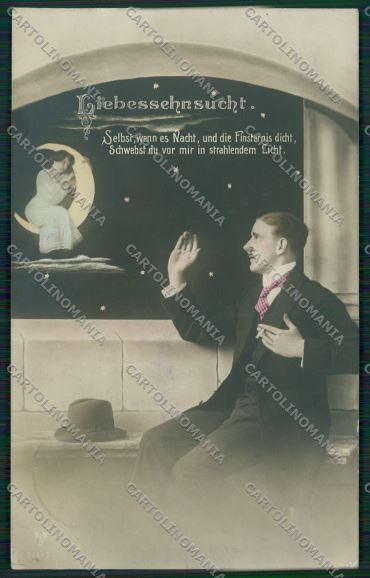 Romantic couple paper moon real photo postcard cartolina KS3879 – fronte