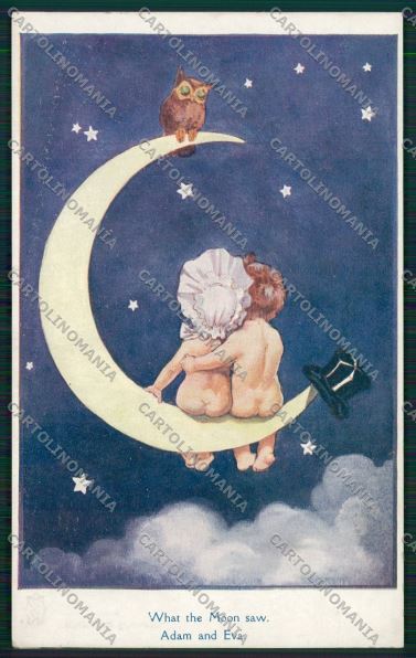 Children paper moon Owl postcard cartolina KS3883 – fronte