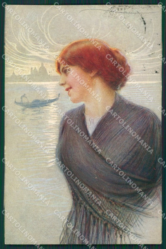Guerzoni Glamour Venezia Gondola Lady serie 2708 postcard cartolina KS4020 – fronte