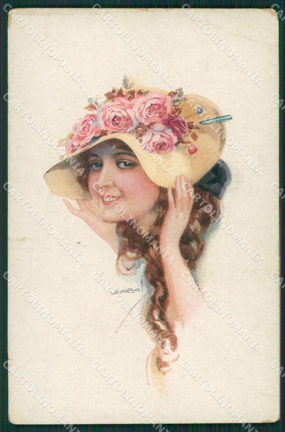 Usabal Glamour Fashion Lady Hat Deco CREASE TEAR postcard cartolina KS4054 – fronte