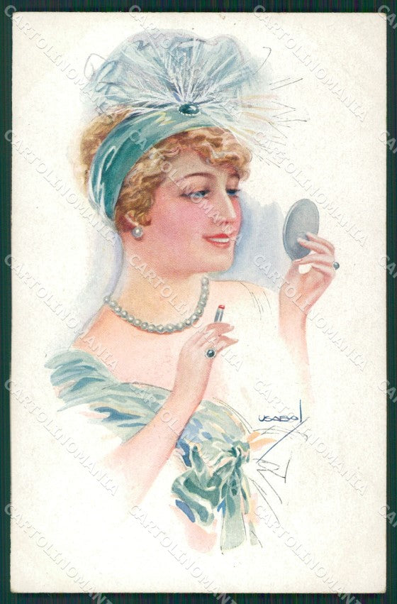 Usabal Glamour Make up Lady Hat Art Deco serie 304 postcard cartolina KS4056 – fronte