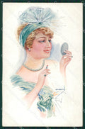 Usabal Glamour Make up Lady Hat Art Deco serie 304 postcard cartolina KS4056 – fronte