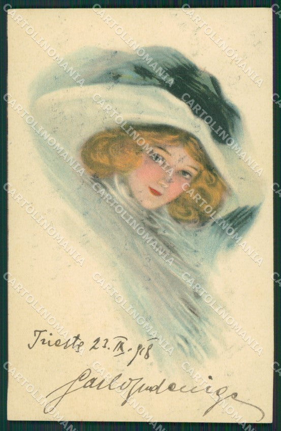 Glamour Fashion Lady Hat Art Deco postcard cartolina KS4060 – fronte