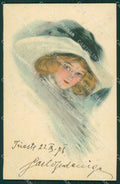 Glamour Fashion Lady Hat Art Deco postcard cartolina KS4060 – fronte