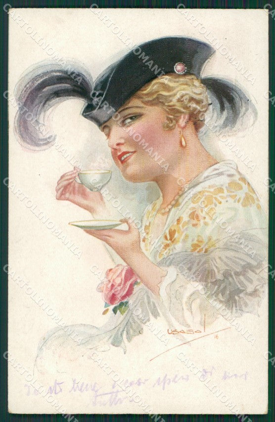 Usabal Glamour Fashion Lady Hat serie 315 SPOT postcard cartolina KS4062 – fronte