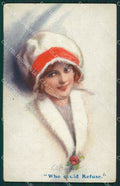Barber Glamour Fashion Lady Hat Deco CREASE serie 861 postcard cartolina KS4074 – fronte